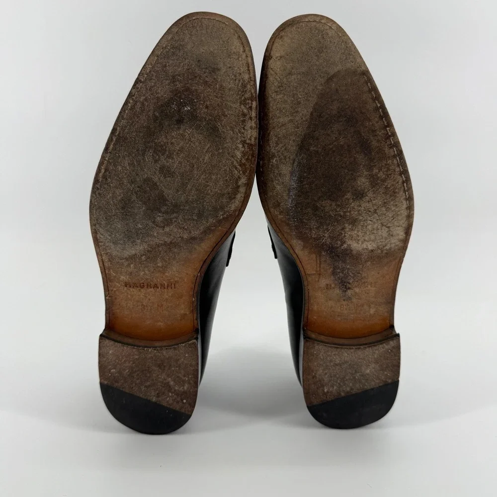 Magnanni Mens Black Leather Bit Loafers Made in Spain Size 8.5 M Apron Toe Dress